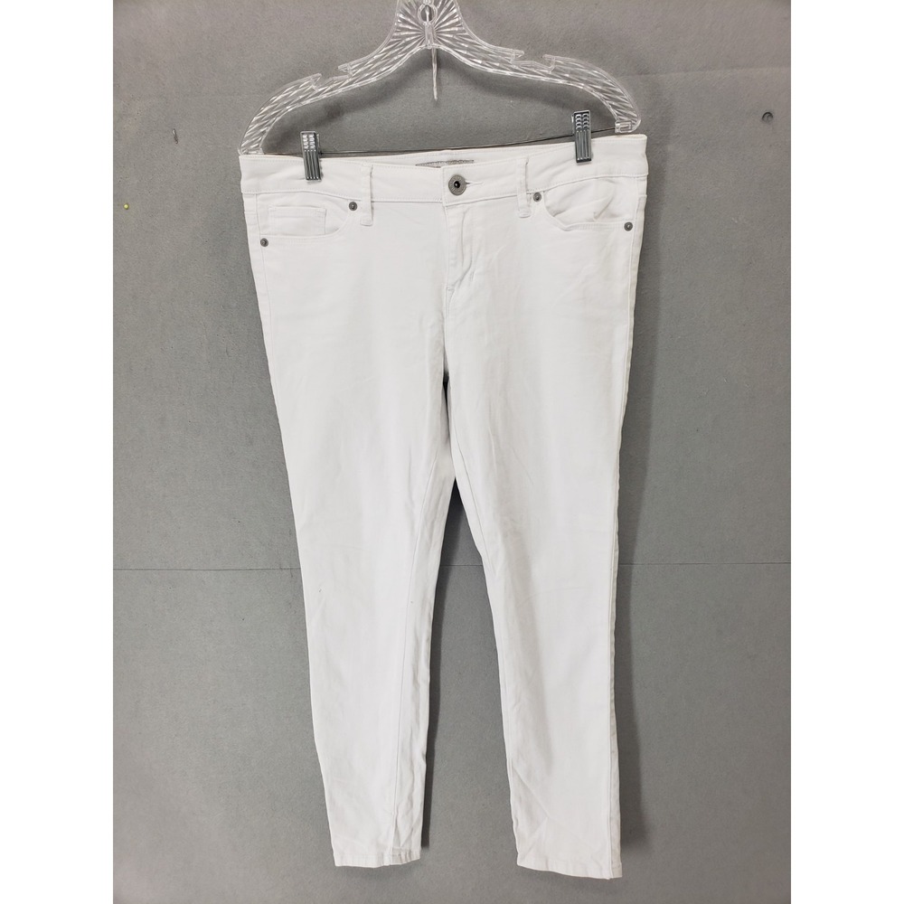GUESS Women Jeans 29 White Cotton Mid Rise Straight Skinny Fit Denim Trousers